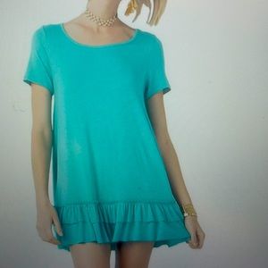 Easel Double Ruffle Hem Blouse top New Tunic Large Atlantis Green